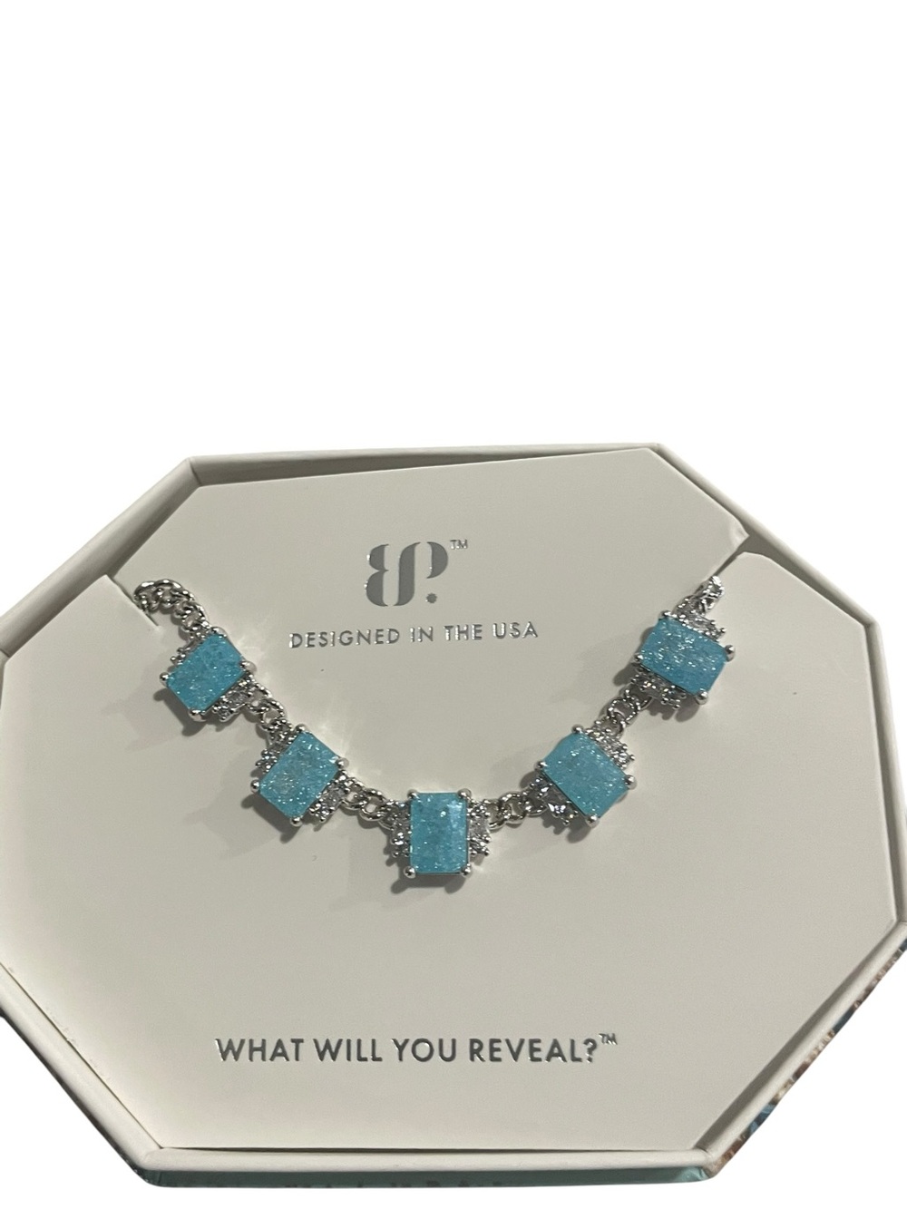 Bomb Party Necklace “Class and Style” RBP7270- Rhodium/Aquamarine Ice Crystal